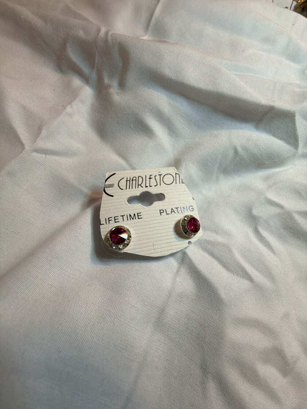 Charlestone Hot Pink Solitaire Stud Earrings